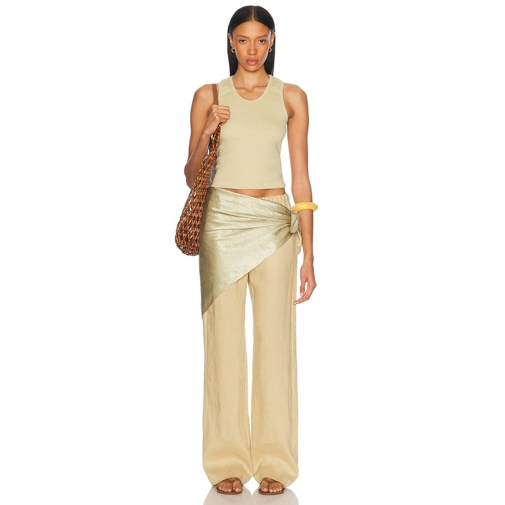 ENZA COSTA Cotton Rib Scoop Tank Top Women Small Celadon Tan Casual Sleeveless